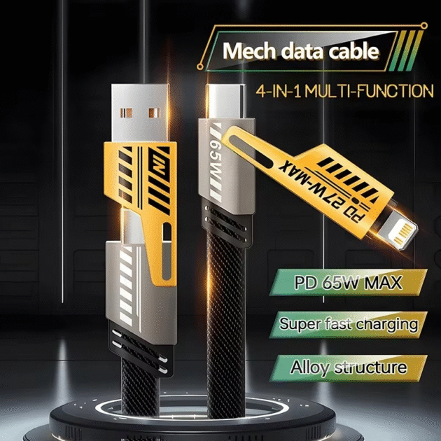 Câble Multi-USB 4-en-1 avec Porte-Clés – Charge Rapide PD 65W